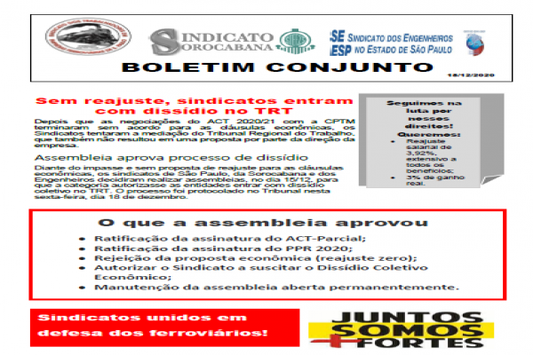 Boletim Conjunto Sorocabana São Paulo e Engenheiros - ACT 2020