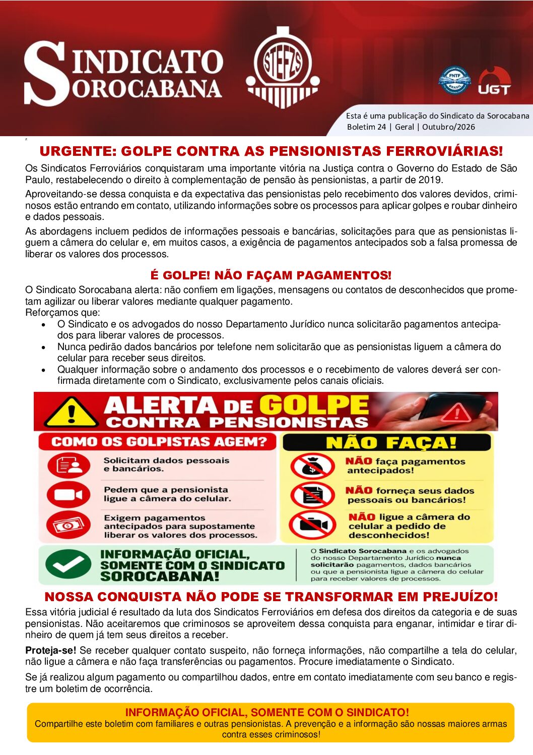 URGENTE: GOLPE CONTRA AS PENSIONISTAS FERROVIÁRIAS!